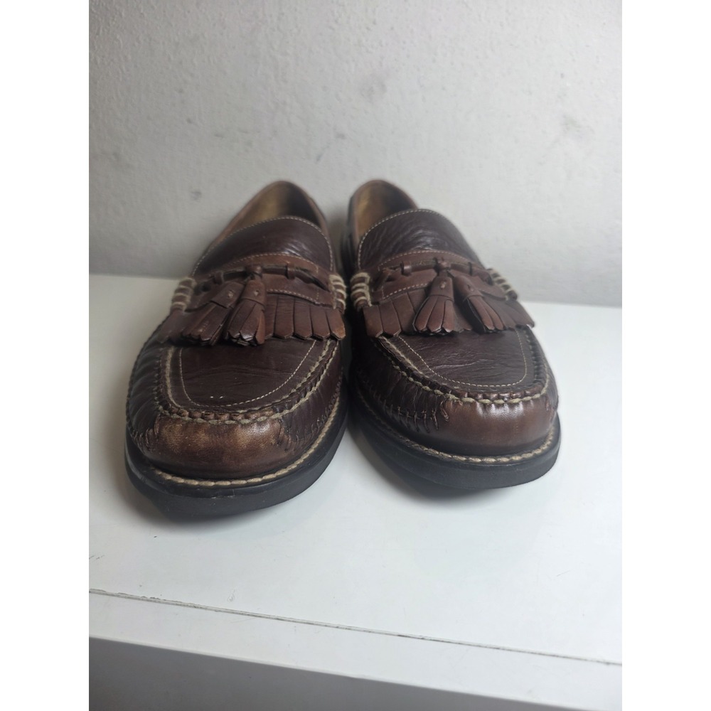 H.S. Trask Brown Leather Slip On Loafers Mens 10.5 Country Club Preppy Slip Knot - Picture 5 of 15